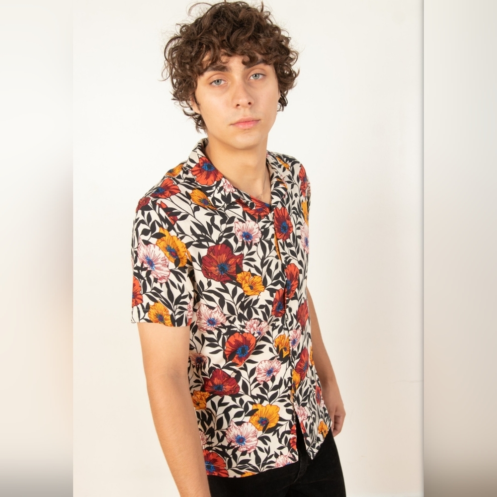 Silk Like Floral Button Up: Size L